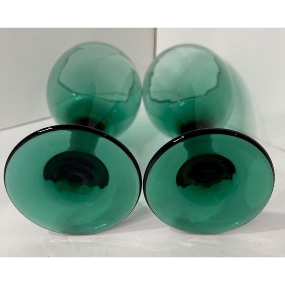 Juniper Green Libbey Teardrop Wine Glasses Blown Glass Vintage Set of 2 - Picture 5 of 6
